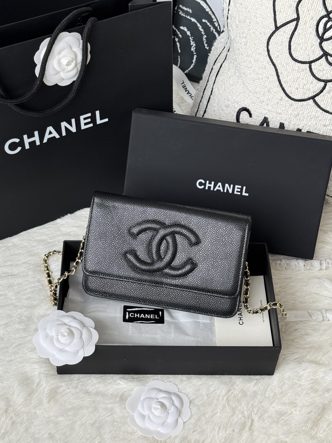 Chanel 新品woc 小挎包 拼鱼子酱拼平纹牛皮小香 woc小包