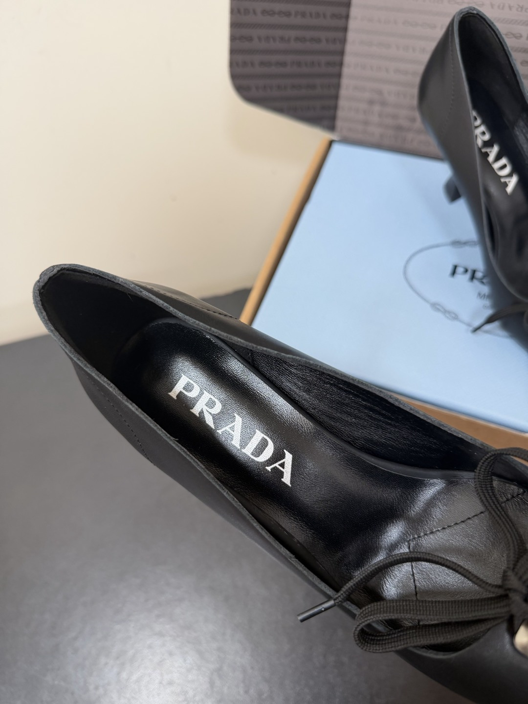 Prada Metal Lace-Up Bow Pointed-Toe Kitten Heels
