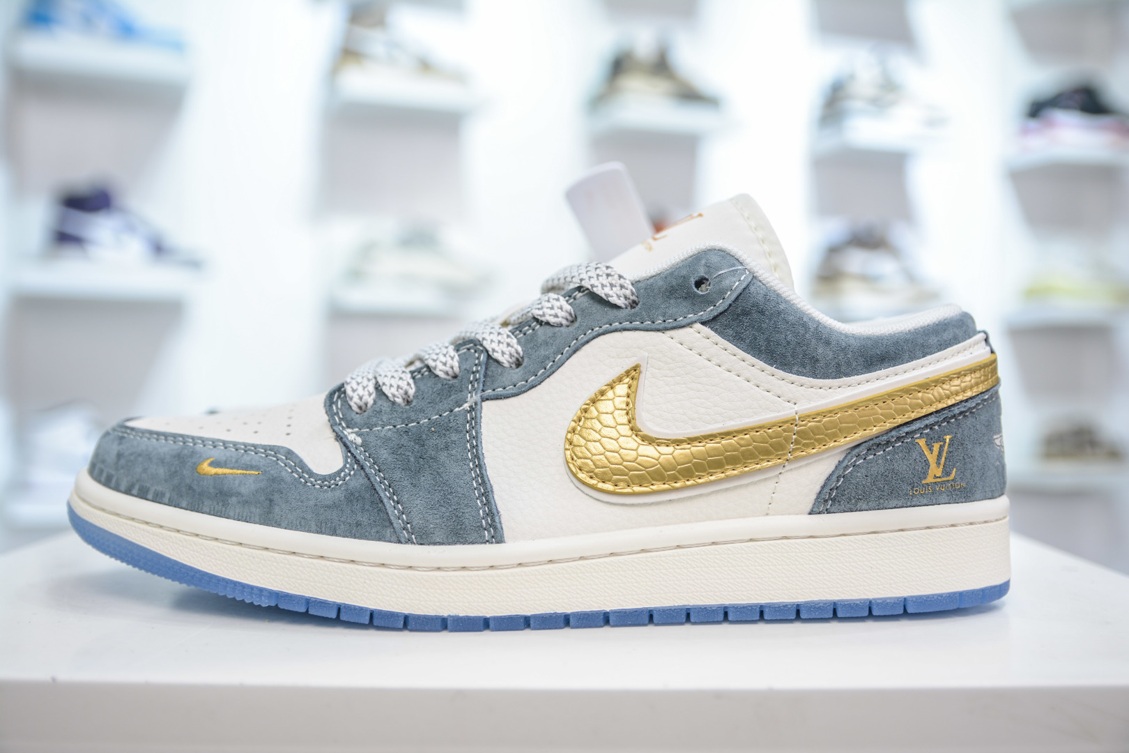 Air Jordan 1 Low x Louis Vuitton Custom White Grey Gold Shoes