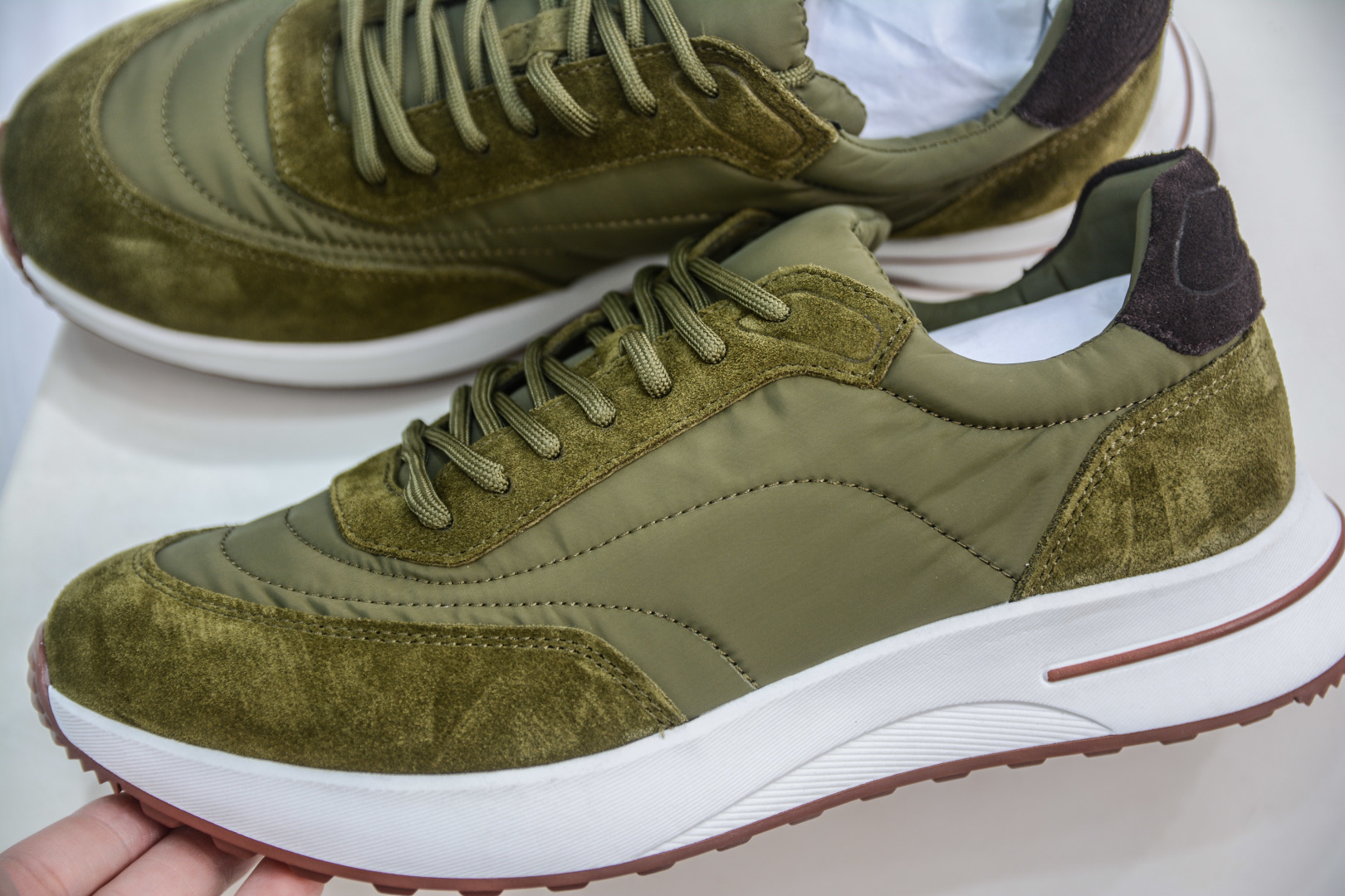 Loro Piana Men's Olive Green Leather Sneakers - Casual Comfort & Style 7 cmp i1746735052364 9989 0 6