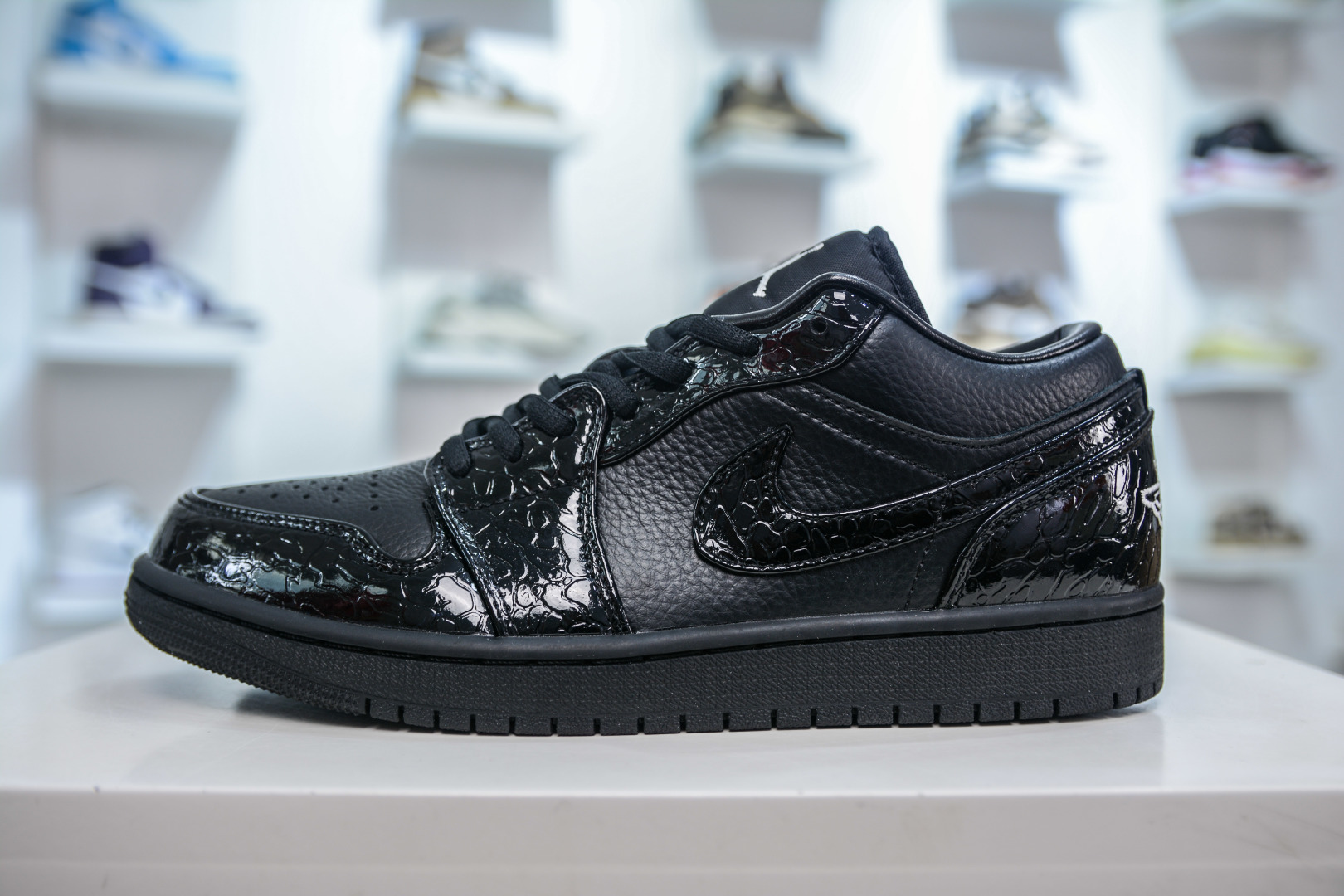 Air Jordan 1 Low Black Croc Leather Sneakers, HJ7743-010