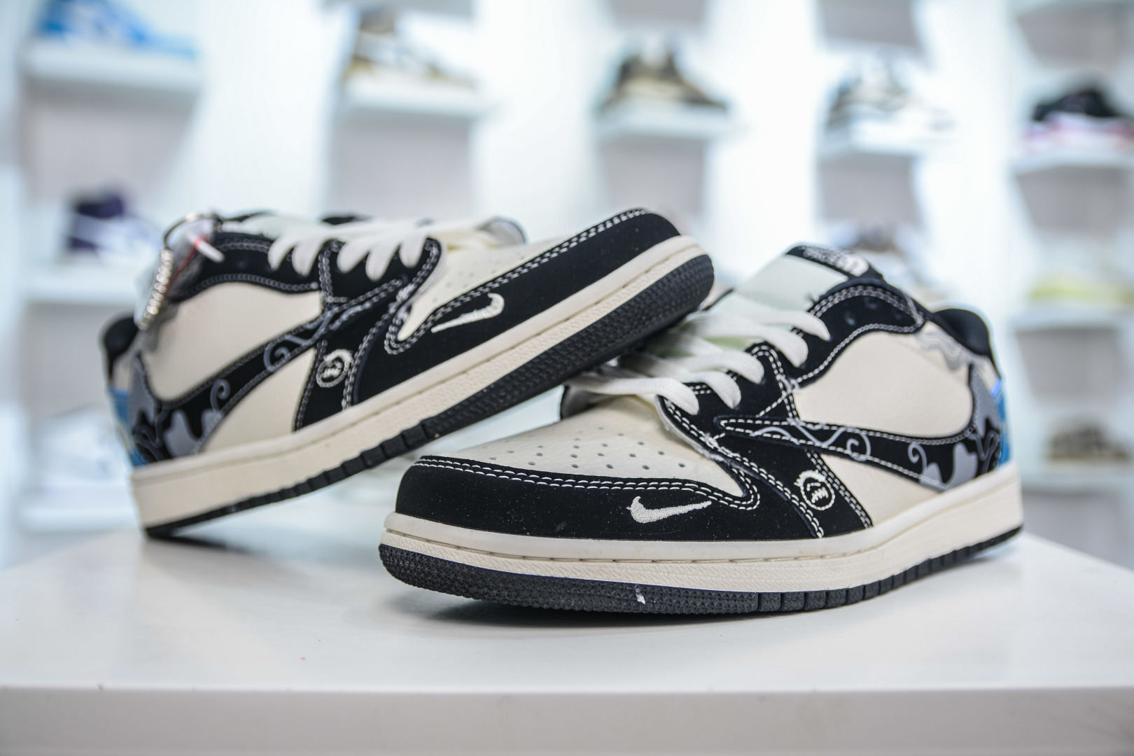 270 The North Face x Travis Scott x Air Jordan 1 Low乔丹1代低帮倒钩北面联名-祥云蓝黑 XS2024-052