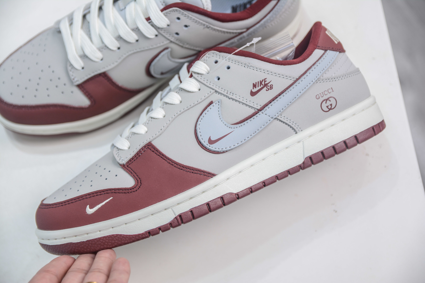 Nike SB Dunk Low x Gucci Collab - Grey Maroon Designer Sneakers 7 cmp i1752507185939 7390 0 6