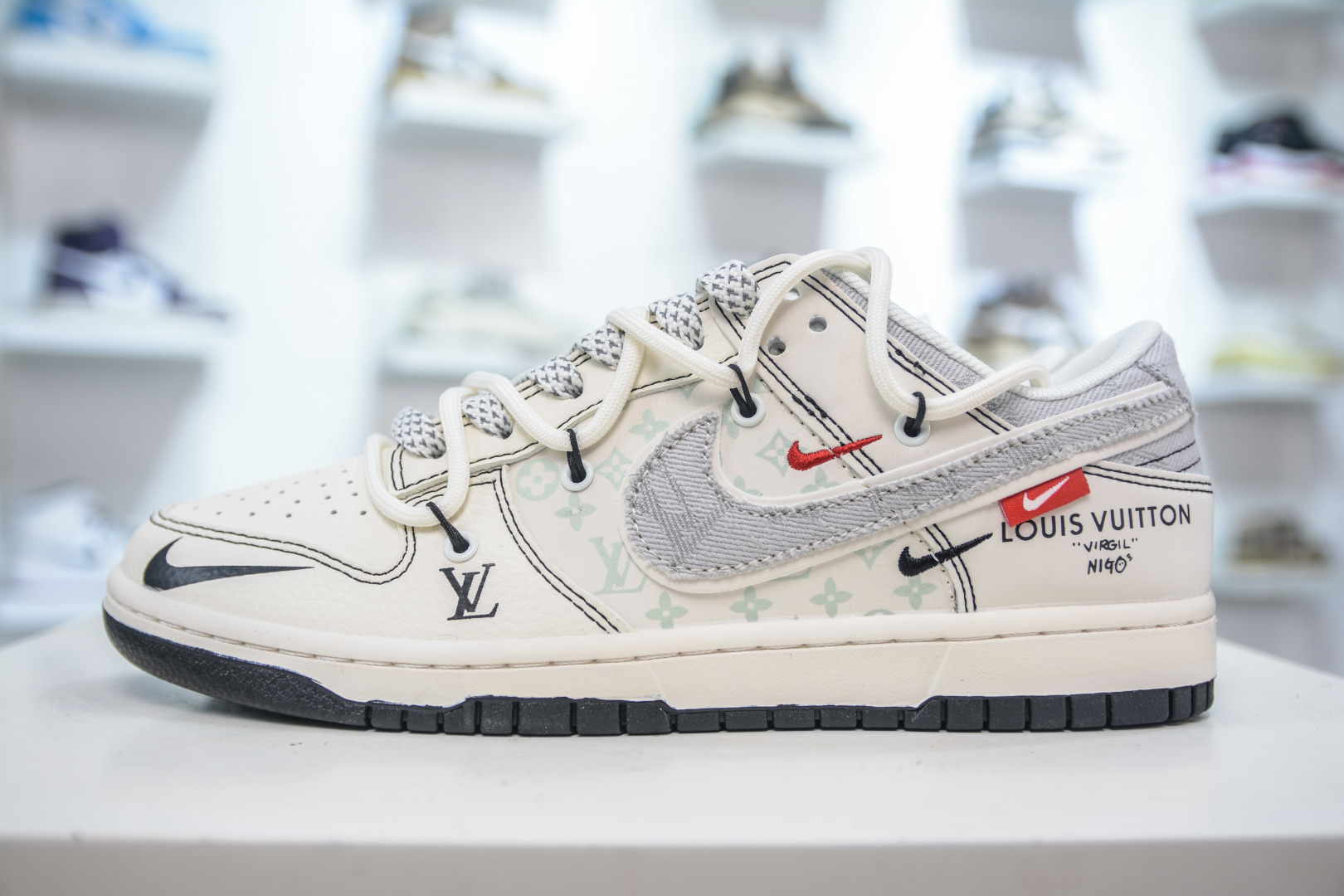 Nike SB Dunk Low x Louis VuittLV联名-白灰布勾绑带 YX5066-379