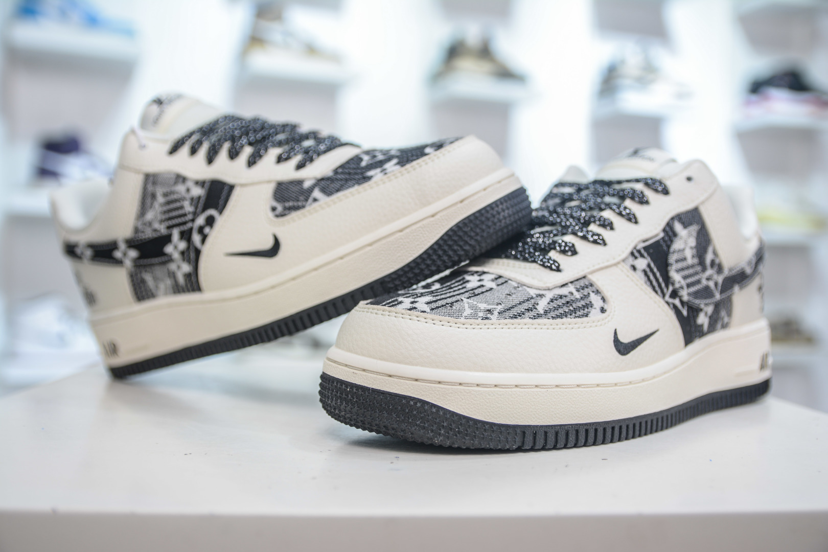 Louis Vuitton x Nike Air Force 1 Low White Black Denim Print Sneakers 5 cmp i1753104711078 8926 0 3