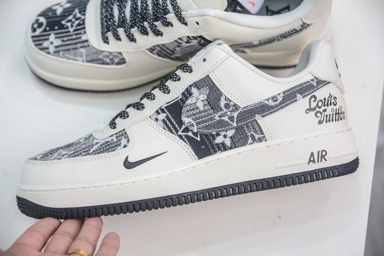 Louis Vuitton x Nike Air Force 1 Low White Black Denim Print Sneakers 8 cmp i1753104711082 1156 0 6