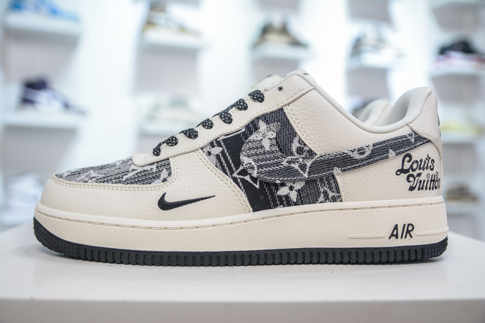 Louis Vuitton x Nike Air Force 1 Low White Black Denim Print Sneakers 2 cmp i1753104711082 3743 0 0