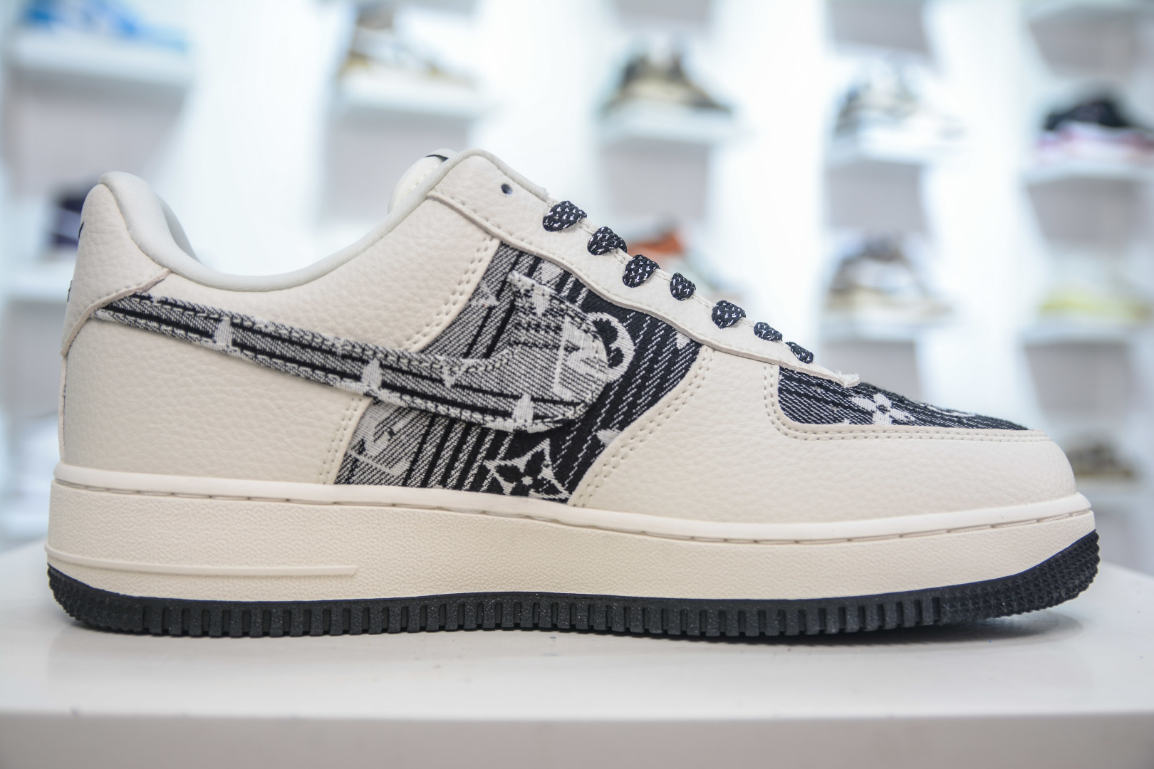 Louis Vuitton x Nike Air Force 1 Low White Black Denim Print Sneakers 4 cmp i1753104711924 8952 0 2