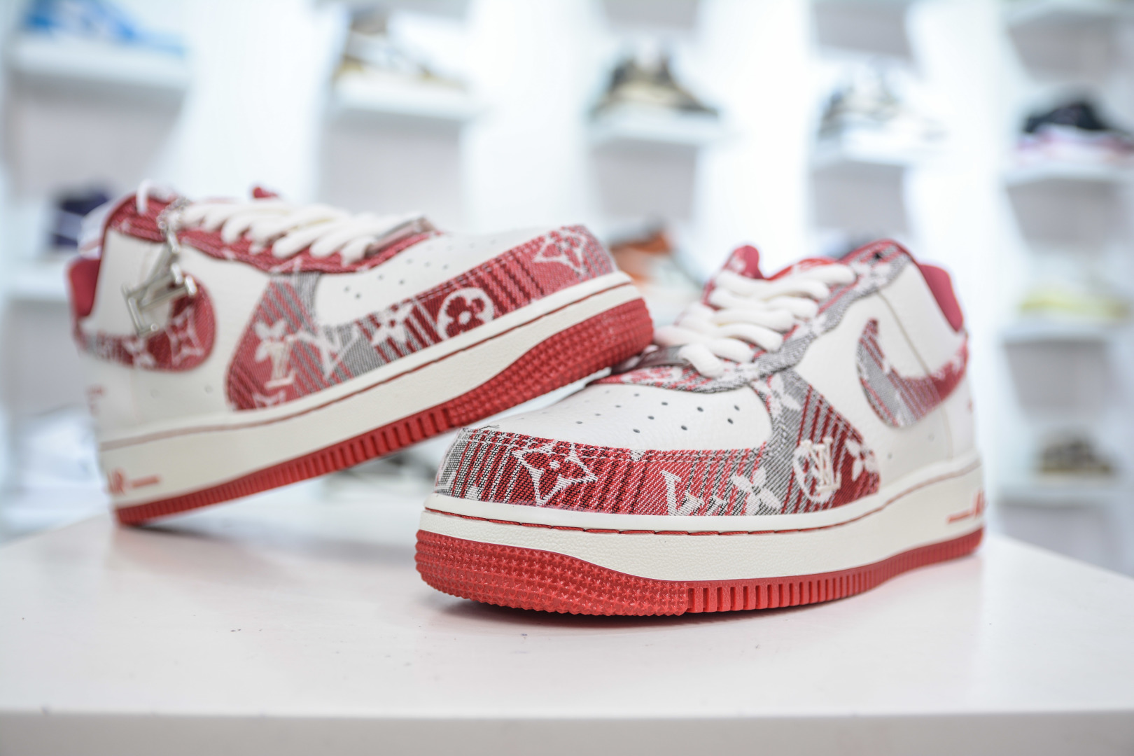 Louis Vuitton x Nike Air Force 1 White Red Denim Low-Top Sneakers 5 cmp i1753367558321 2475 0 3