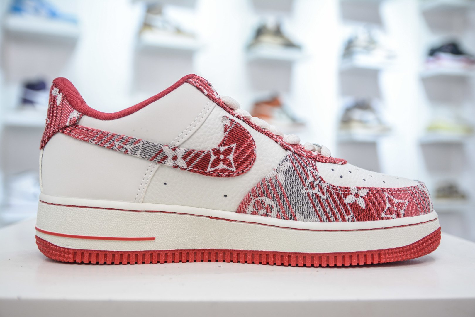 Louis Vuitton x Nike Air Force 1 White Red Denim Low-Top Sneakers 4 cmp i1753367558321 3160 0 2