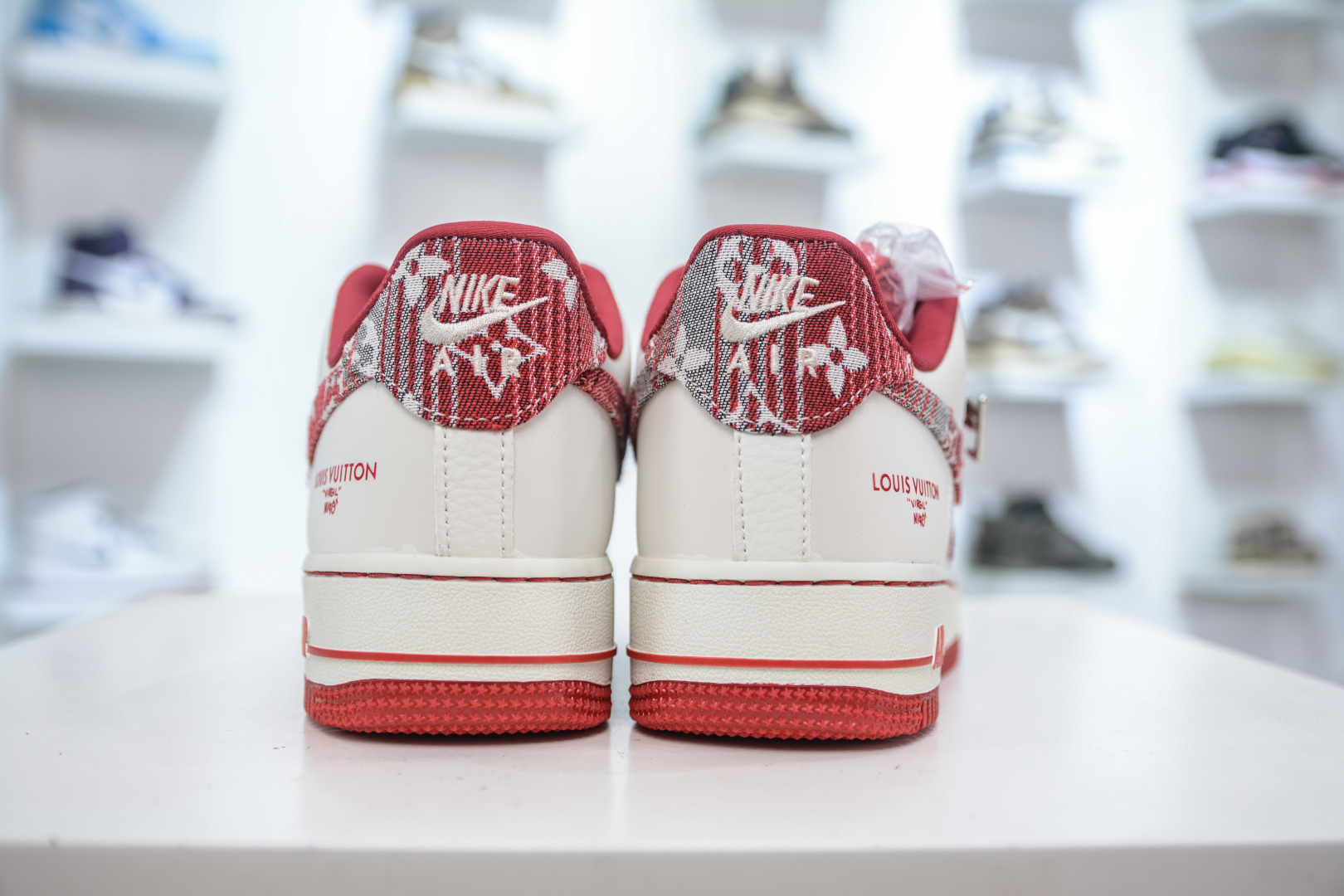 Louis Vuitton x Nike Air Force 1 White Red Denim Low-Top Sneakers 3 cmp i1753367558358 3657 0 1