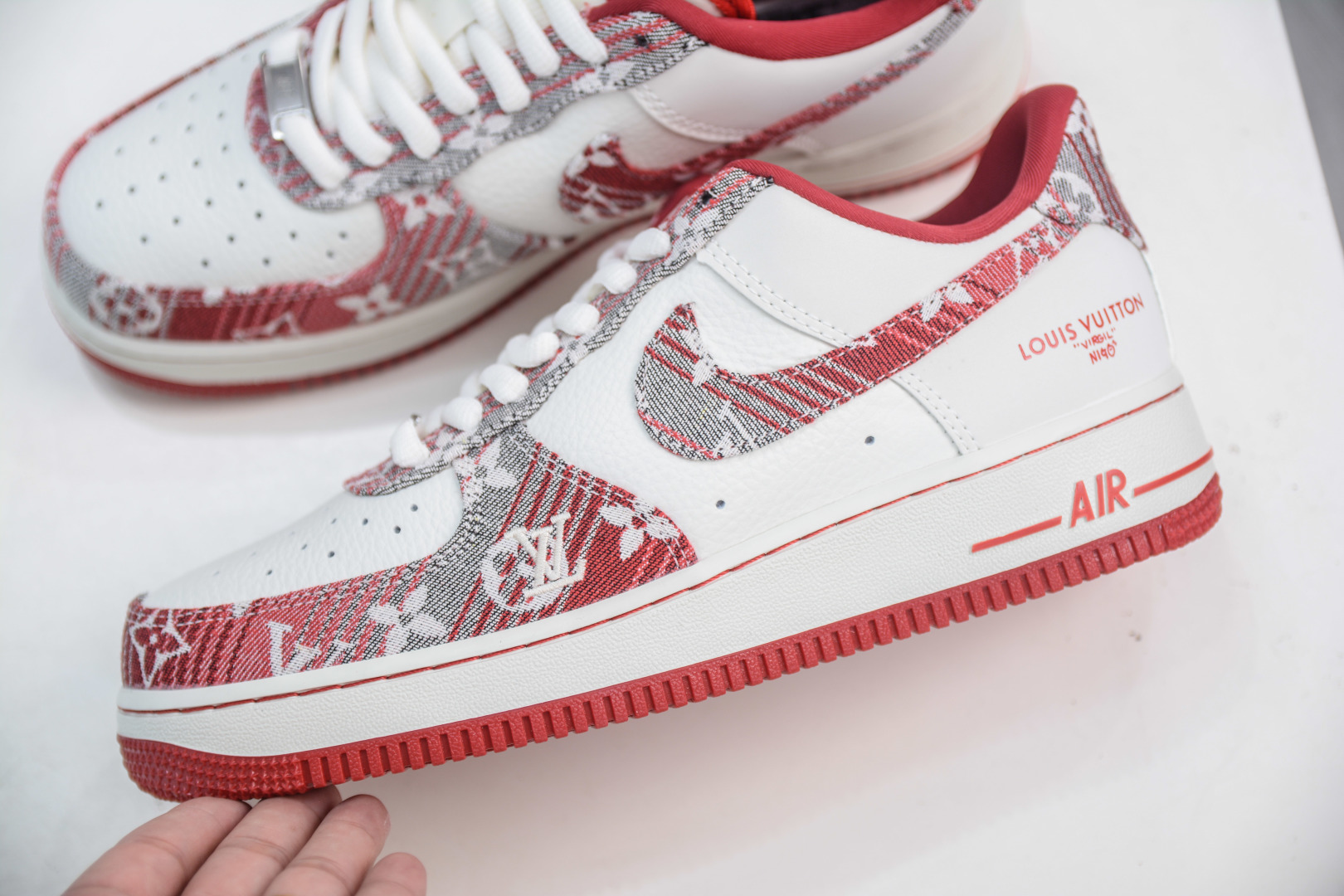 Louis Vuitton x Nike Air Force 1 White Red Denim Low-Top Sneakers 8 cmp i1753367559195 2160 0 6