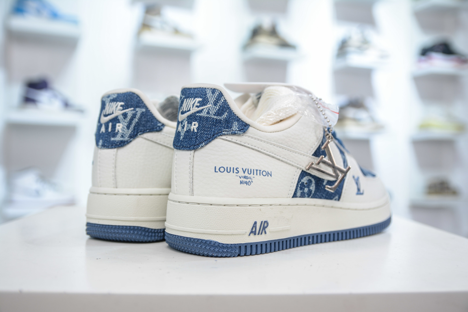 Louis Vuitton x Nike Air Force 1 White Blue Denim Sneakers Size 36-45 7 cmp i1753367602457 2416 0 5