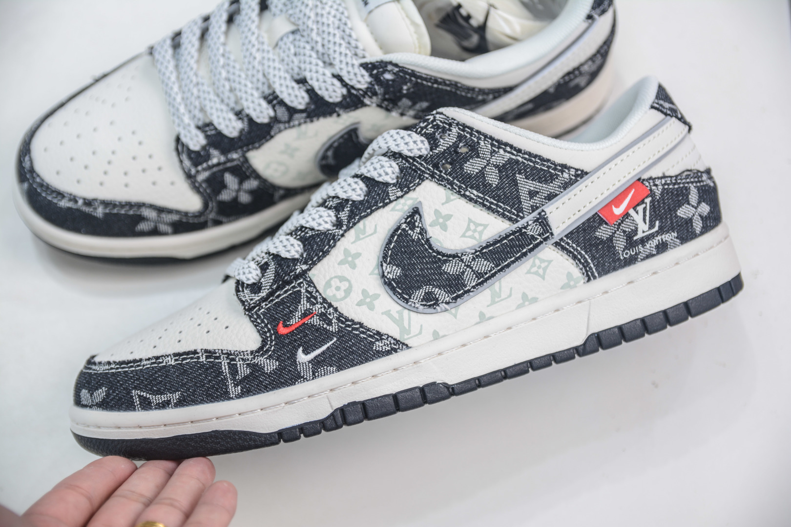 Nike SB Dunk Low x Louis Vuitton Black White Denim Sneakers 7 cmp i1754236682970 2105 0 6