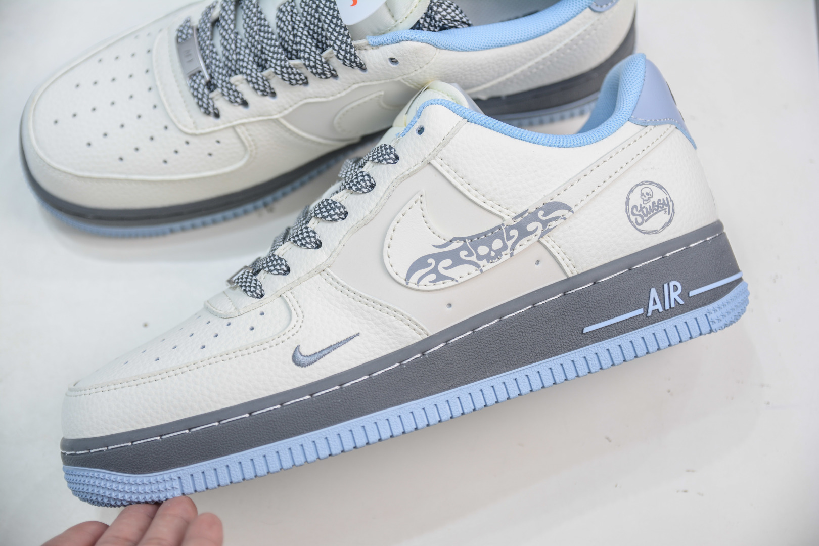 Stussy x Nike Air Force 1 Low Top Sneakers - Off White/Grey Blue 8 cmp i1755536569763 6034 0 6