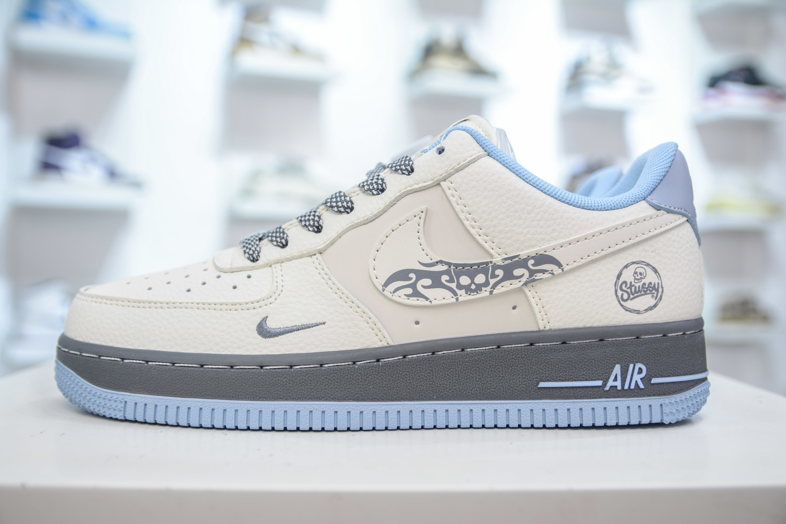 Stussy x Nike Air Force 1 Low Top Sneakers - Off White/Grey Blue 2 cmp i1755536571200 3085 0 0