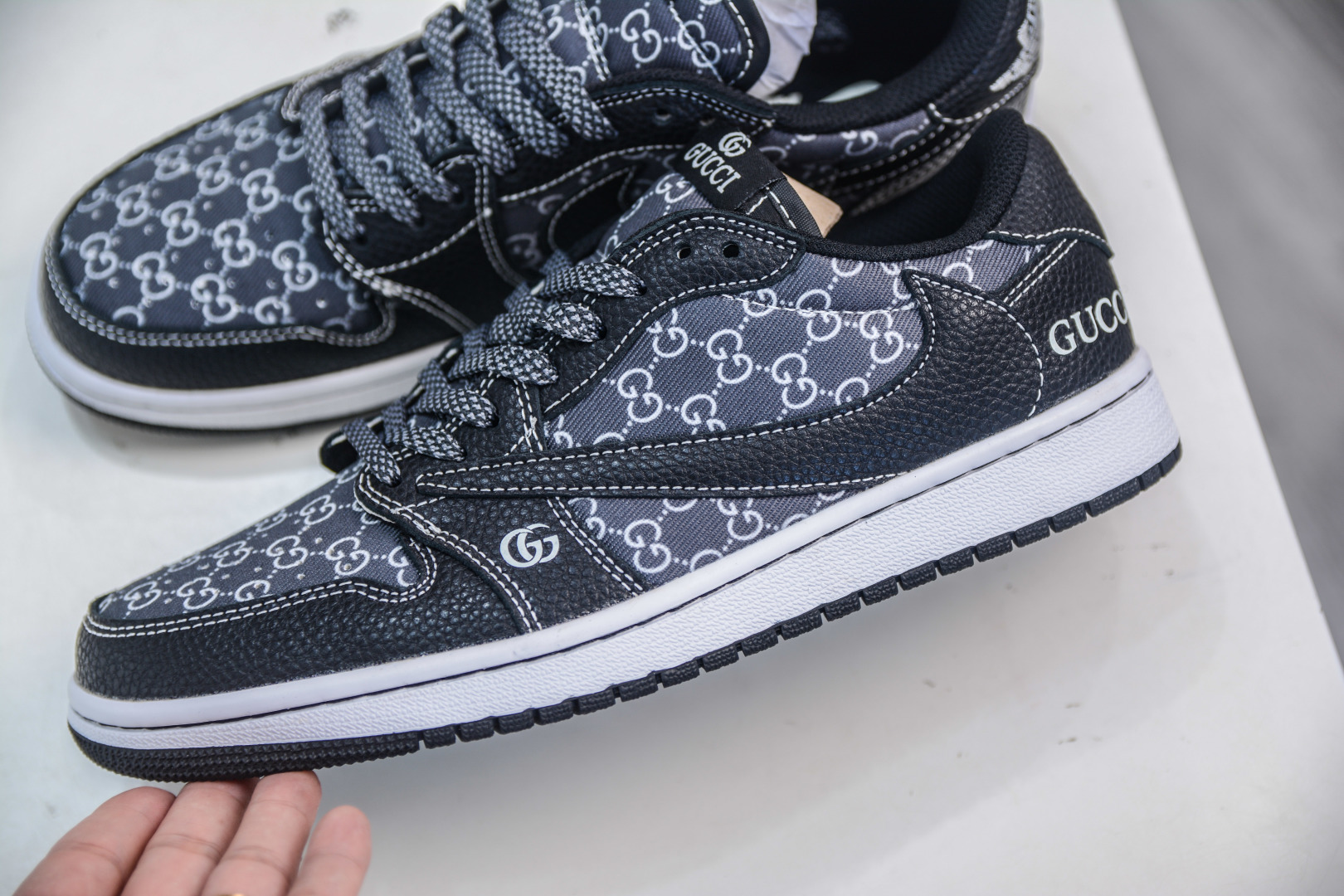 TS x Air Jordan 1 Low Gucci Custom Black Leather Sneakers (Unisex) 8 cmp i1755623873822 9117 0 6