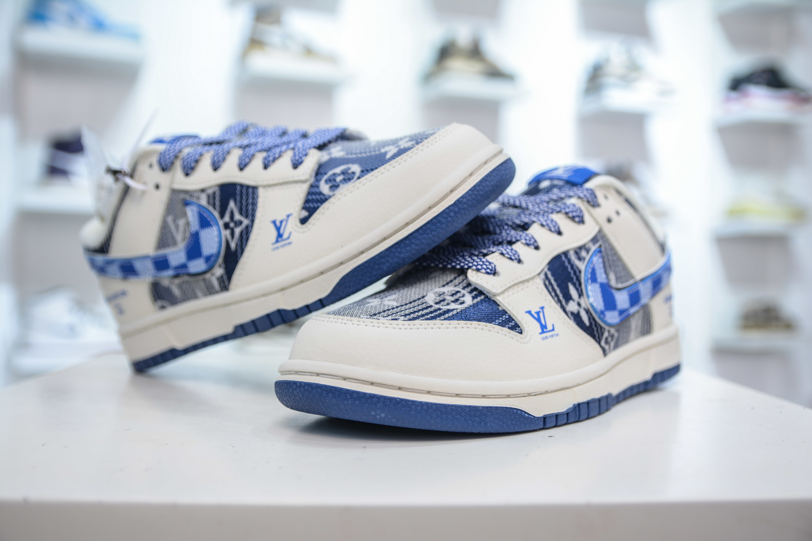 Nike SB Dunk Low x Louis VuittLV联名-米白蓝帆布印花 DS6608-004