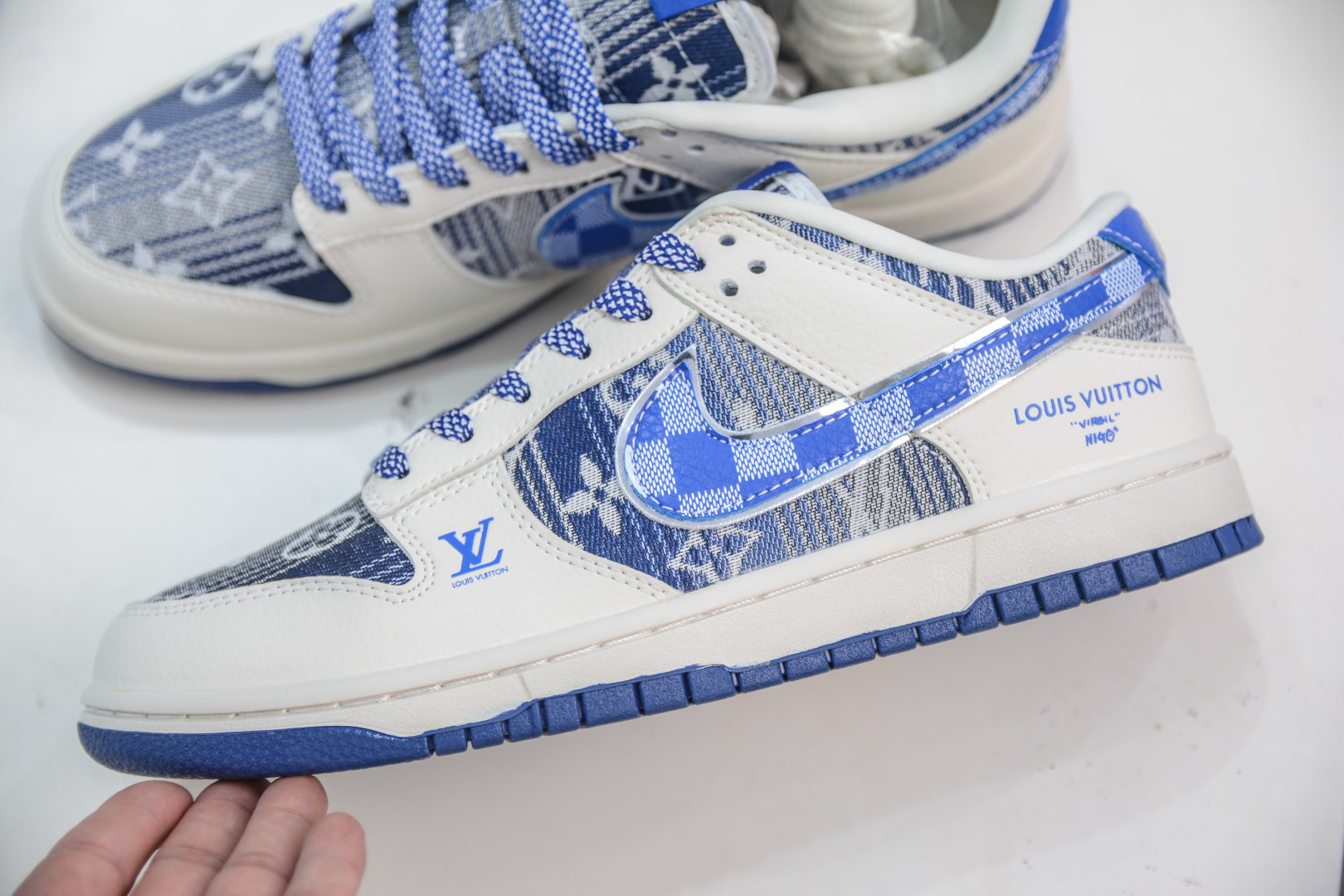 Nike SB Dunk Low x Louis VuittLV联名-米白蓝帆布印花 DS6608-004