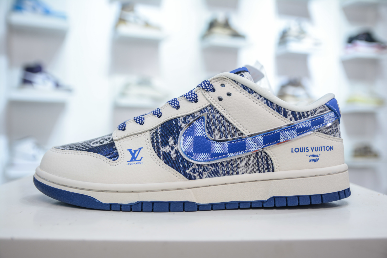 Nike SB Dunk Low x Louis VuittLV联名-米白蓝帆布印花 DS6608-004