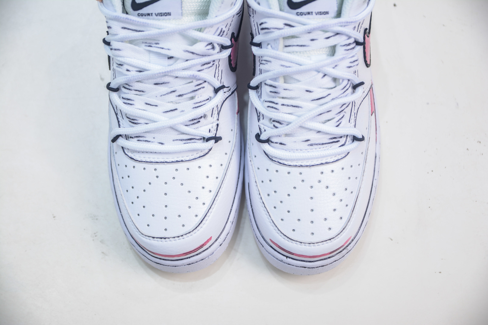 Nike Court Vision Low White/Pink Hand-Painted Graffiti Casual Sneakers 10 cmp i1756140013369 1450 0 8