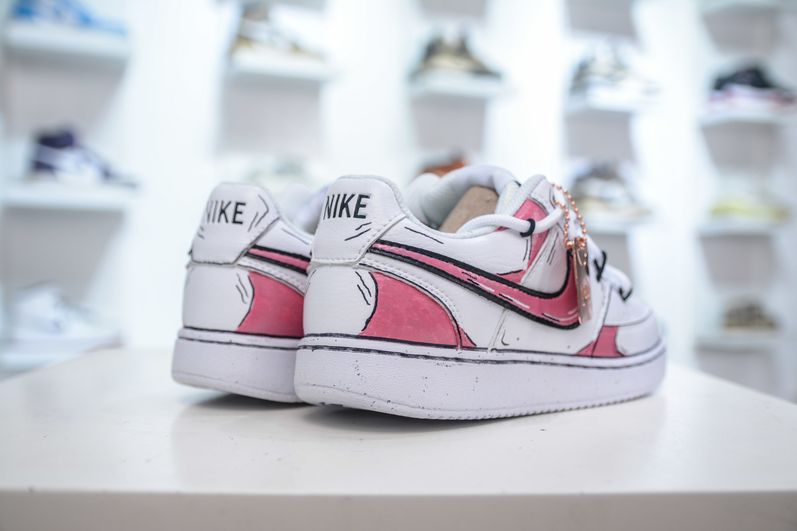 Nike Court Vision Low White/Pink Hand-Painted Graffiti Casual Sneakers 7 cmp i1756140013369 5084 0 5