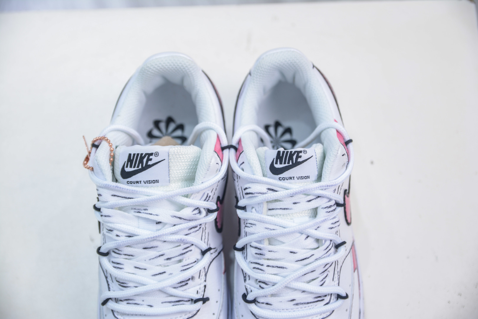 Nike Court Vision Low White/Pink Hand-Painted Graffiti Casual Sneakers 9 cmp i1756140014380 1965 0 7