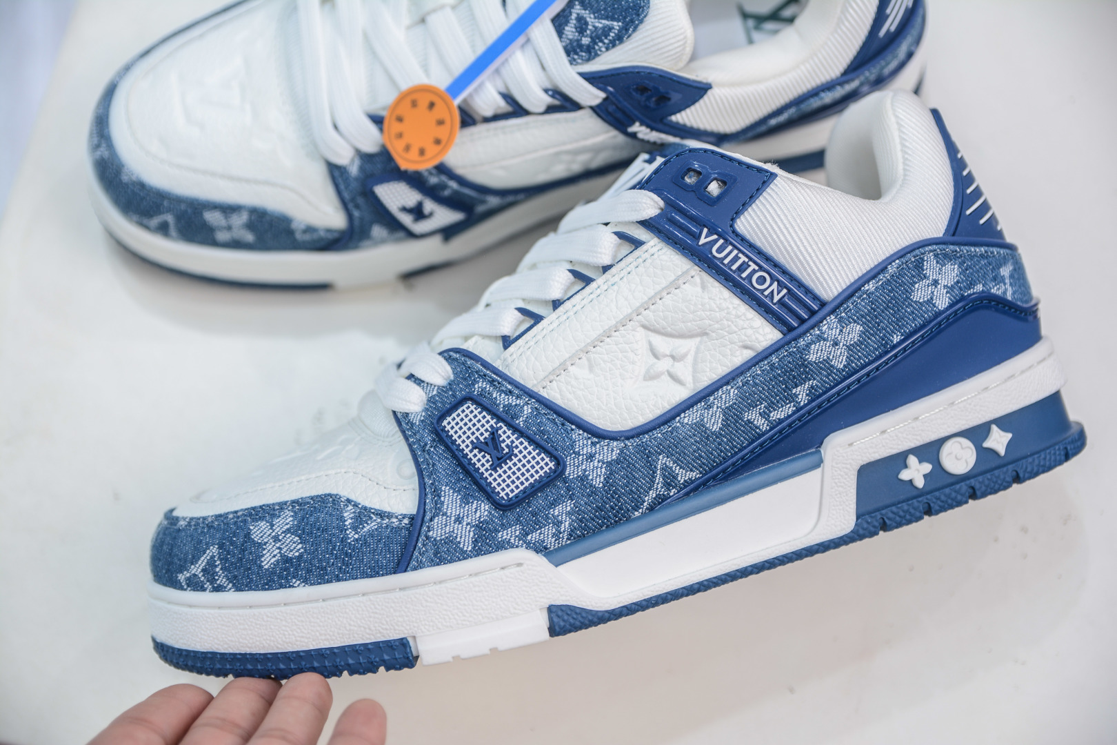 Louis Vuitton Trainer Sneaker White Blue Denim, Fashion Show, Unisex Shoes 7 cmp i1756500582747 3912 0 6