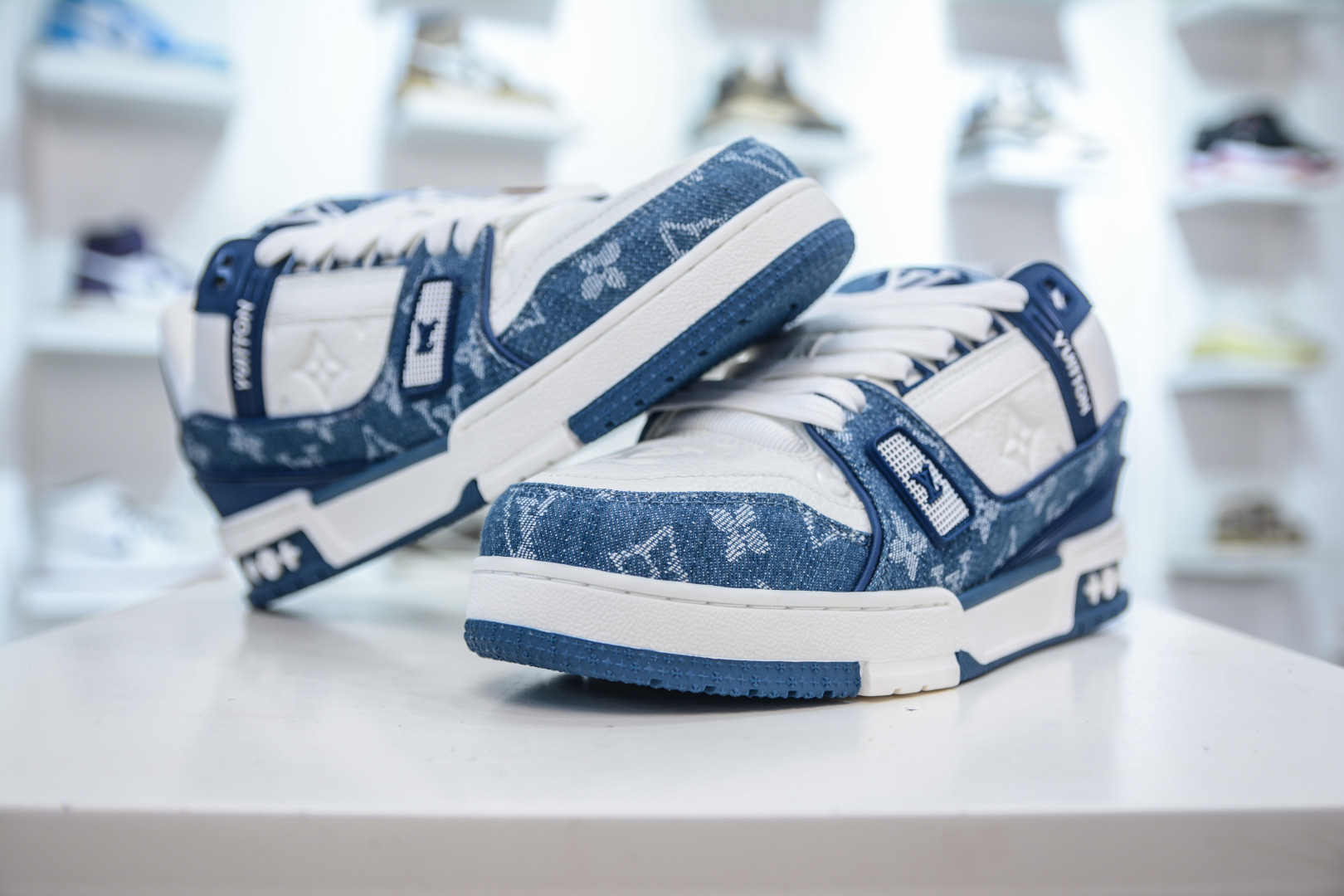 Louis Vuitton Trainer Sneaker White Blue Denim, Fashion Show, Unisex Shoes 4 cmp i1756500582759 9044 0 3