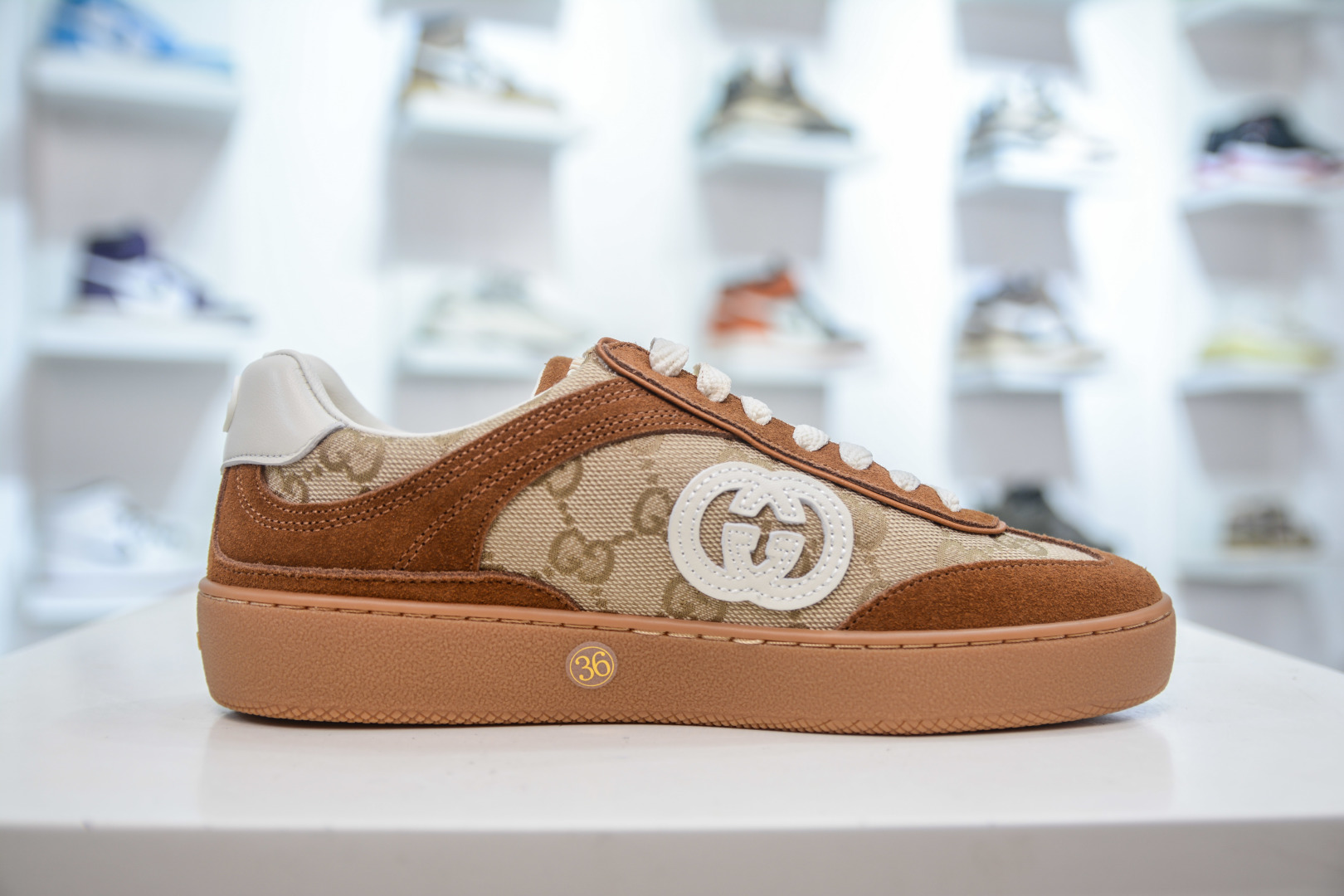Gucci G75 Round Toe Lace-Up Sneakers in Beige and Brown Suede 4 cmp i1756657963545 7618 0 2