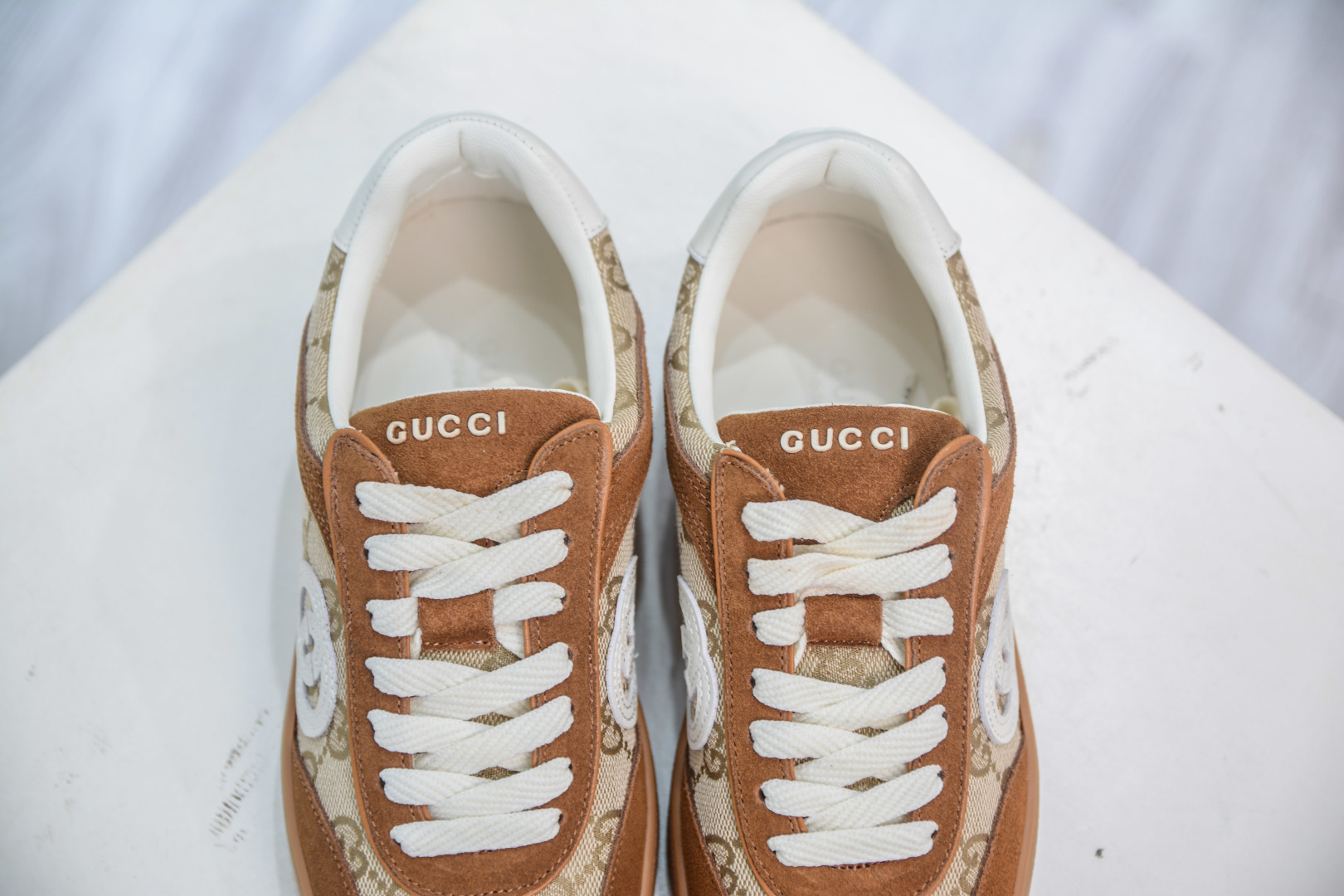 Gucci G75 Round Toe Lace-Up Sneakers in Beige and Brown Suede 9 cmp i1756657964735 5139 0 7