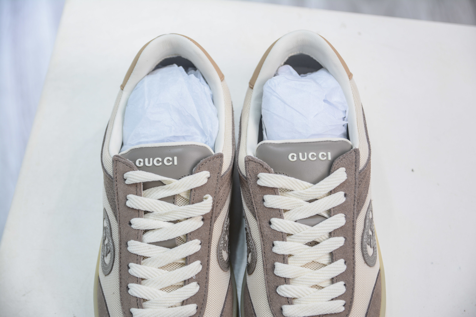 Gucci G75 Round Toe Lace-Up Sneakers in Beige Suede with GG Logo 9 cmp i1756835203464 6472 0 7