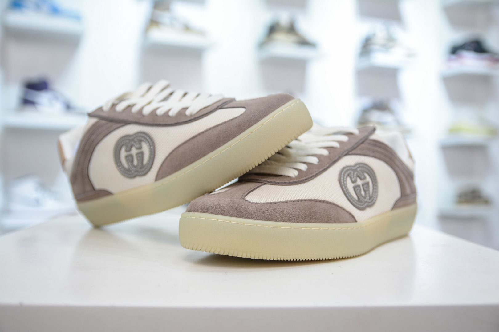 Gucci G75 Round Toe Lace-Up Sneakers in Beige Suede with GG Logo 5 cmp i1756835204879 3260 0 3