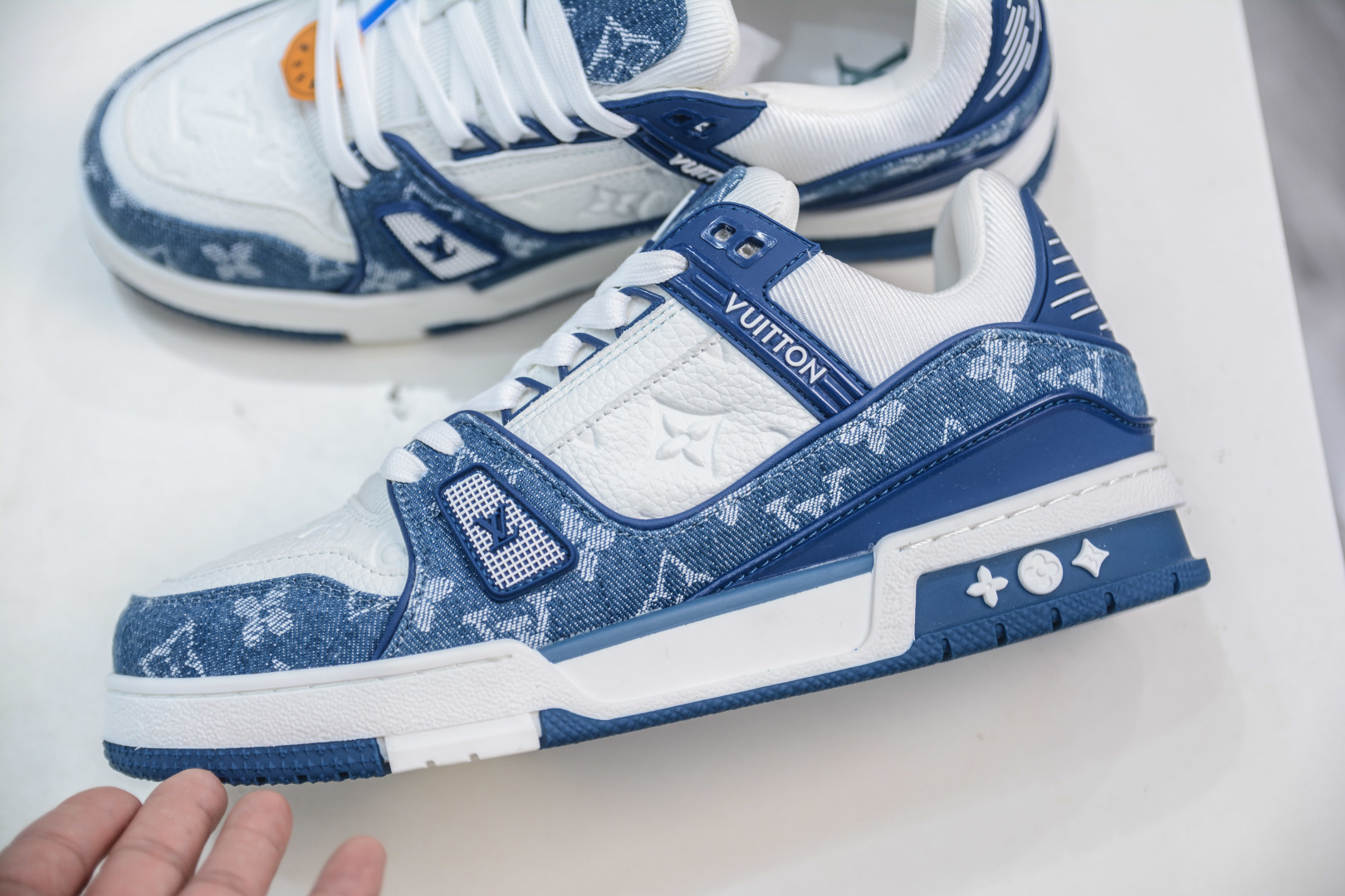 Louis Vuitton Trainer Sneaker White Blue Denim, Fashion Show, Unisex, Size 36-45 7 cmp i1756835592599 8629 0 6