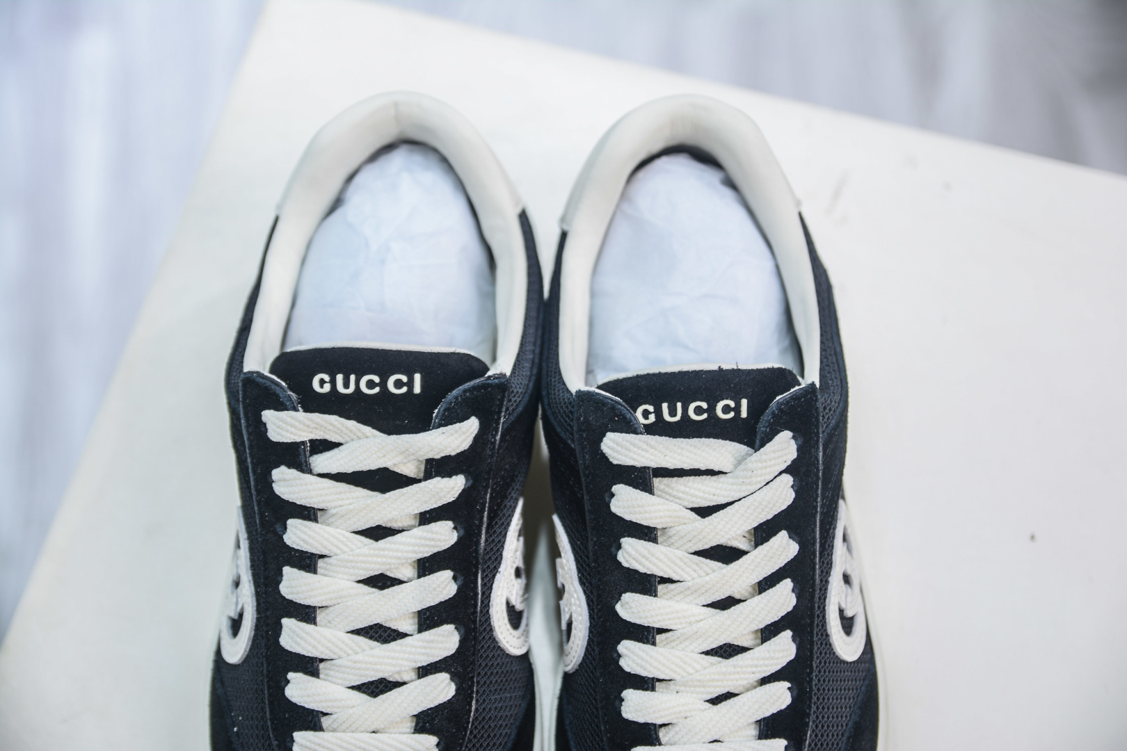 Gucci G75 Round Toe Lace-Up Sneakers in Black Suede with GG Canvas Detail 8 cmp i1756913080173 1860 0 7
