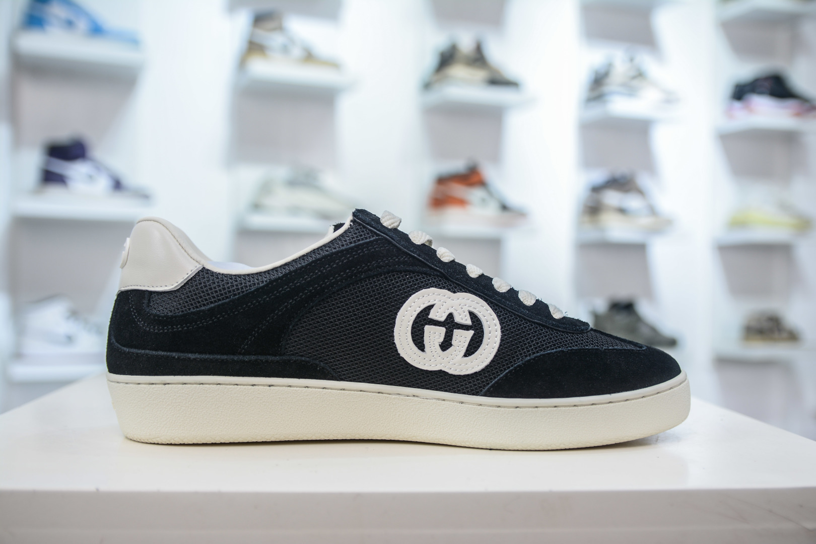 Gucci G75 Round Toe Lace-Up Sneakers in Black Suede with GG Canvas Detail 3 cmp i1756913080175 4533 0 2