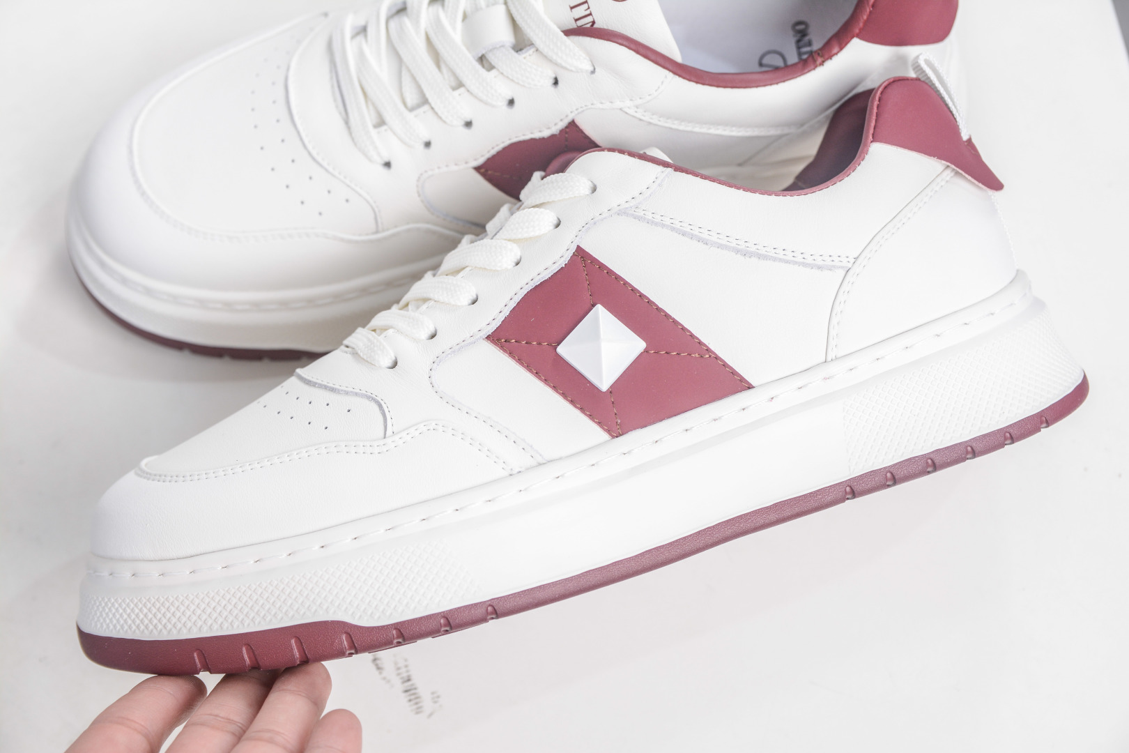 Valentino Rockstud Untitled White Leather Sneakers With Burgundy Accents 8 cmp i1757198715269 8201 0 6
