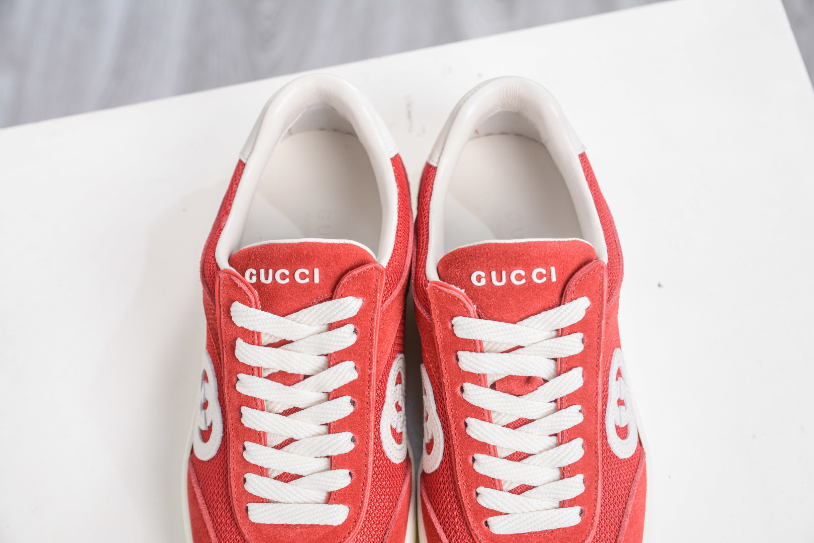 Gucci G75 Round Toe Lace-Up Sneakers in Red Suede with GG Canvas Trim 9 cmp i1757198929554 2744 0 7