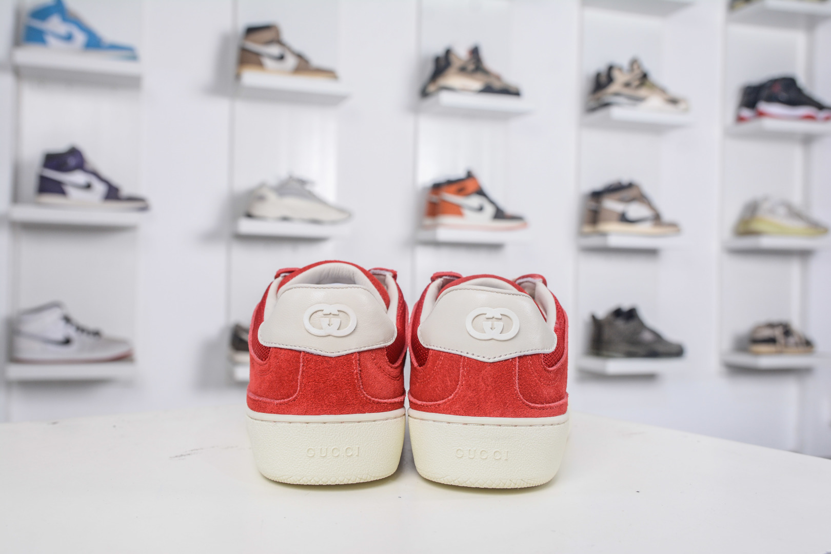 Gucci G75 Round Toe Lace-Up Sneakers in Red Suede with GG Canvas Trim 3 cmp i1757198929556 1443 0 1