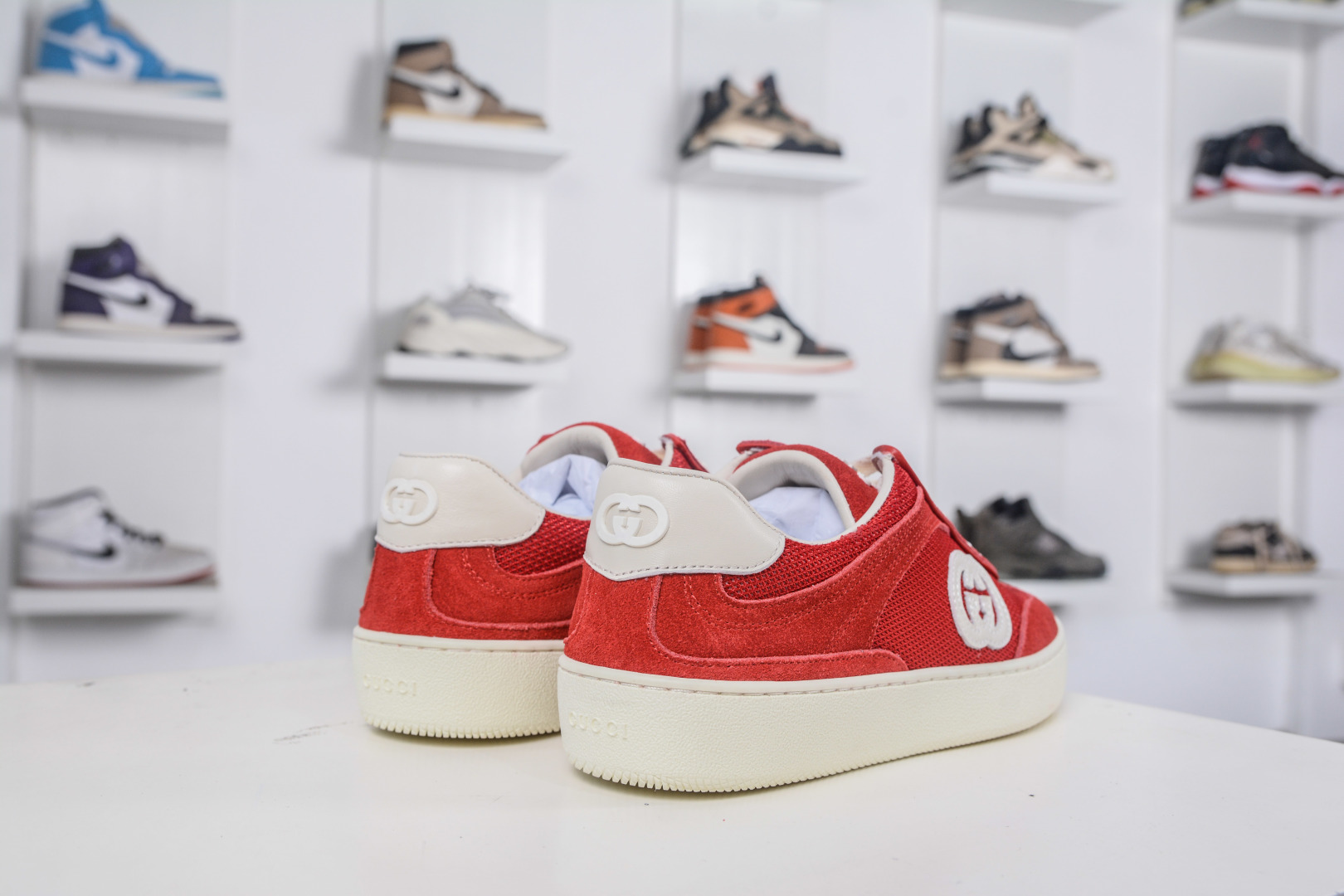 Gucci G75 Round Toe Lace-Up Sneakers in Red Suede with GG Canvas Trim 7 cmp i1757198929557 6875 0 5