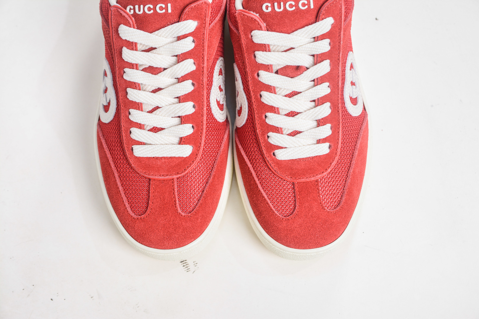 Gucci G75 Round Toe Lace-Up Sneakers in Red Suede with GG Canvas Trim 10 cmp i1757198930706 7600 0 8
