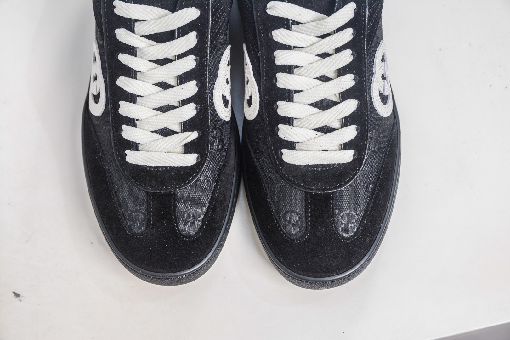 Gucci G75 Round Toe Lace-Up Sneakers in Black Suede with GG Canvas 10 cmp i1757198984756 4409 0 8