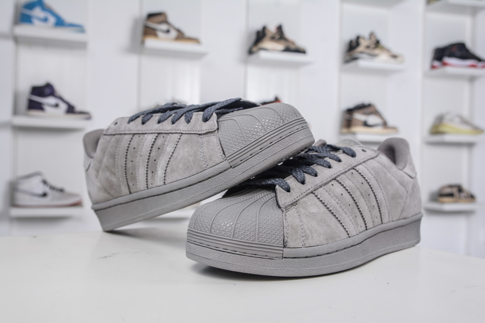 Adidas Originals Superstar Grey Suede Leather Sneakers: Original Company Grade 4 cmp i1757609466544 1764 0 3
