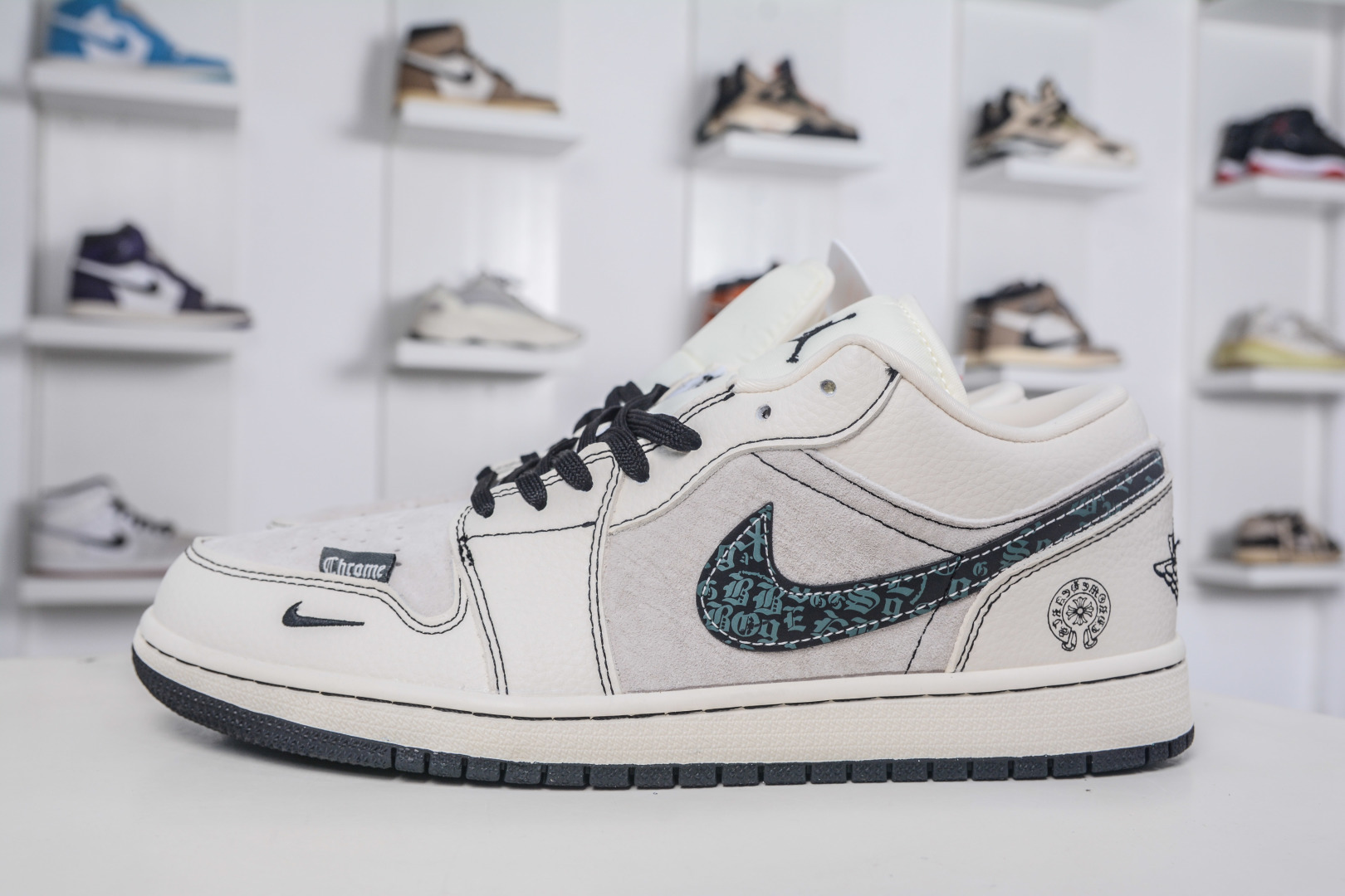 Air Jordan 1 Low x Chrome Hearts White Gray Custom Sneakers