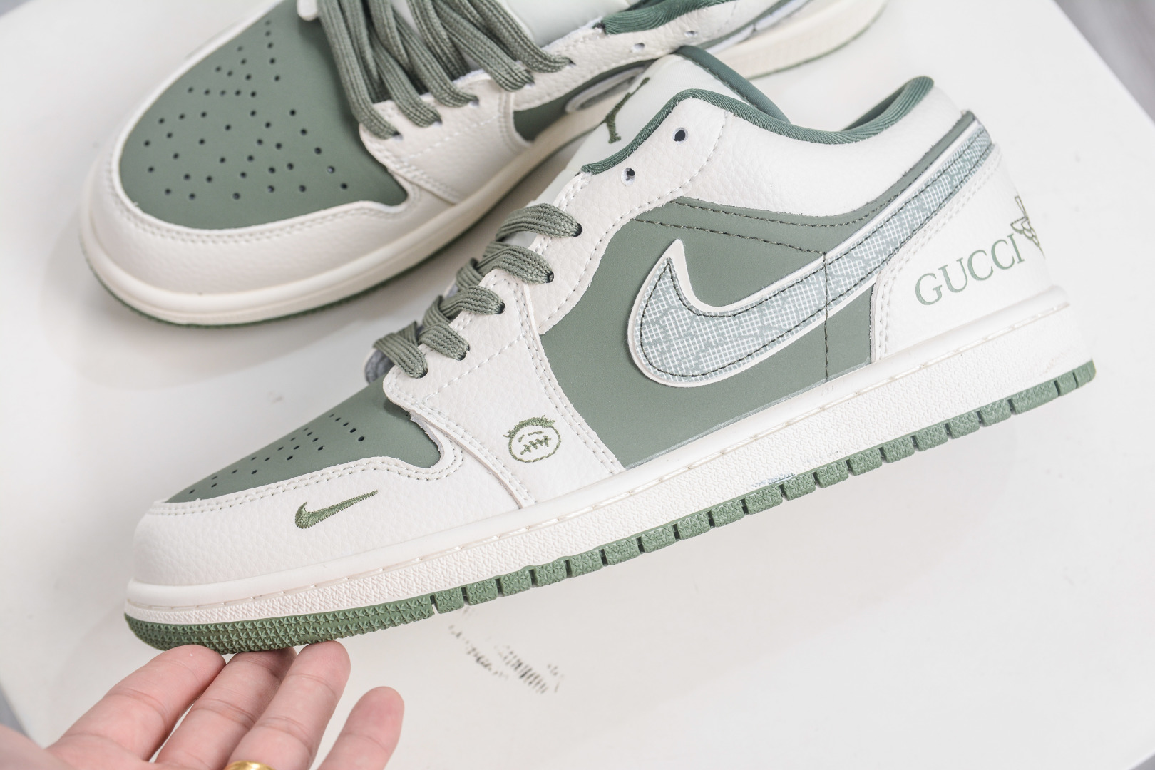 Air Jordan 1 Retro Low x Gucci Collab - White & Green Custom Sneakers 7 cmp i1757869039208 831 0 6