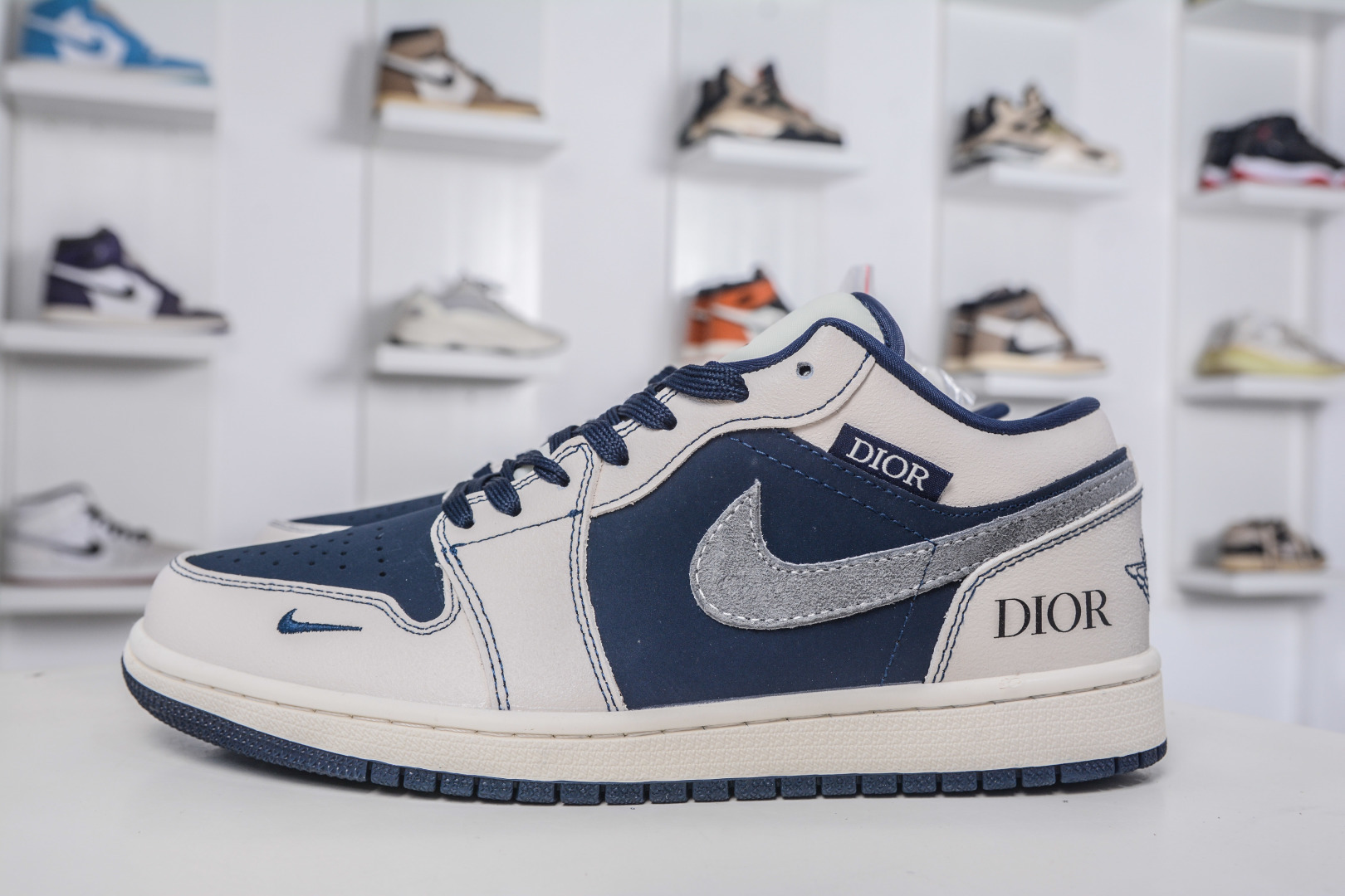 Dior x Air Jordan 1 Low: Navy & Cream Leather Sneakers, Limited Edition