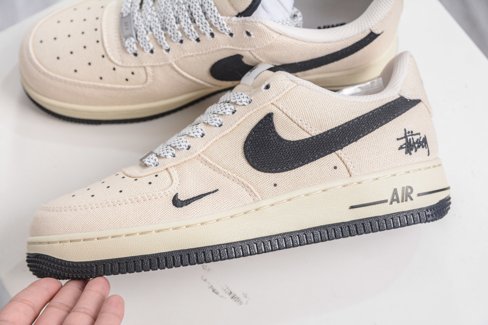 Nike Air Force 1 Low 07 x Stussy Collab Cream/Black Canvas Sneakers 8 cmp i1757955176304 1889 0 6