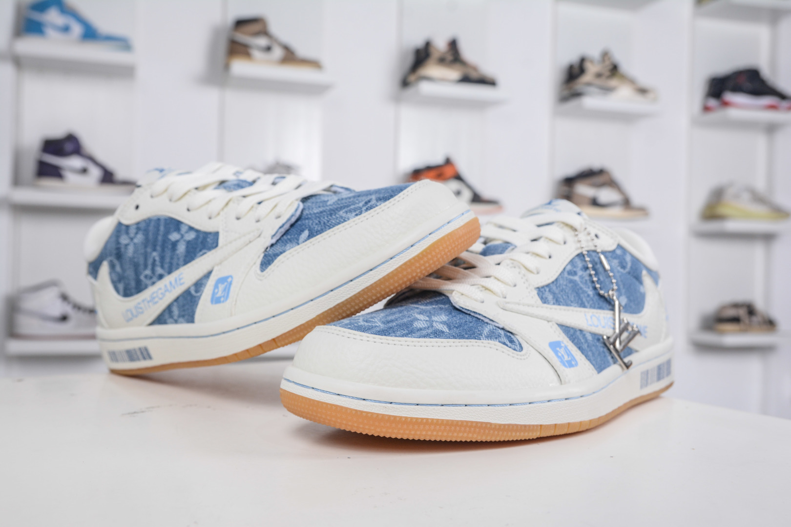 TS x Air Jordan x Louis Vuitton AJ1 Low 倒钩低帮LV联名-白蓝牛仔 SC0601-053