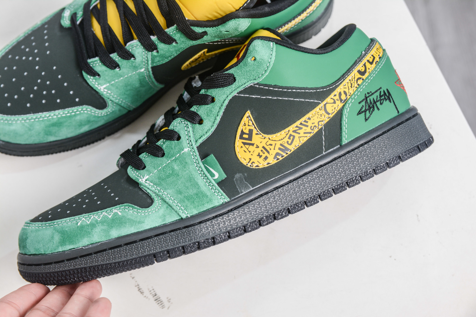 Air Jordan 1 Retro Low x Stussy Black Green Yellow Custom Men's Sneaker 7 cmp i1758394789174 8345 0 6