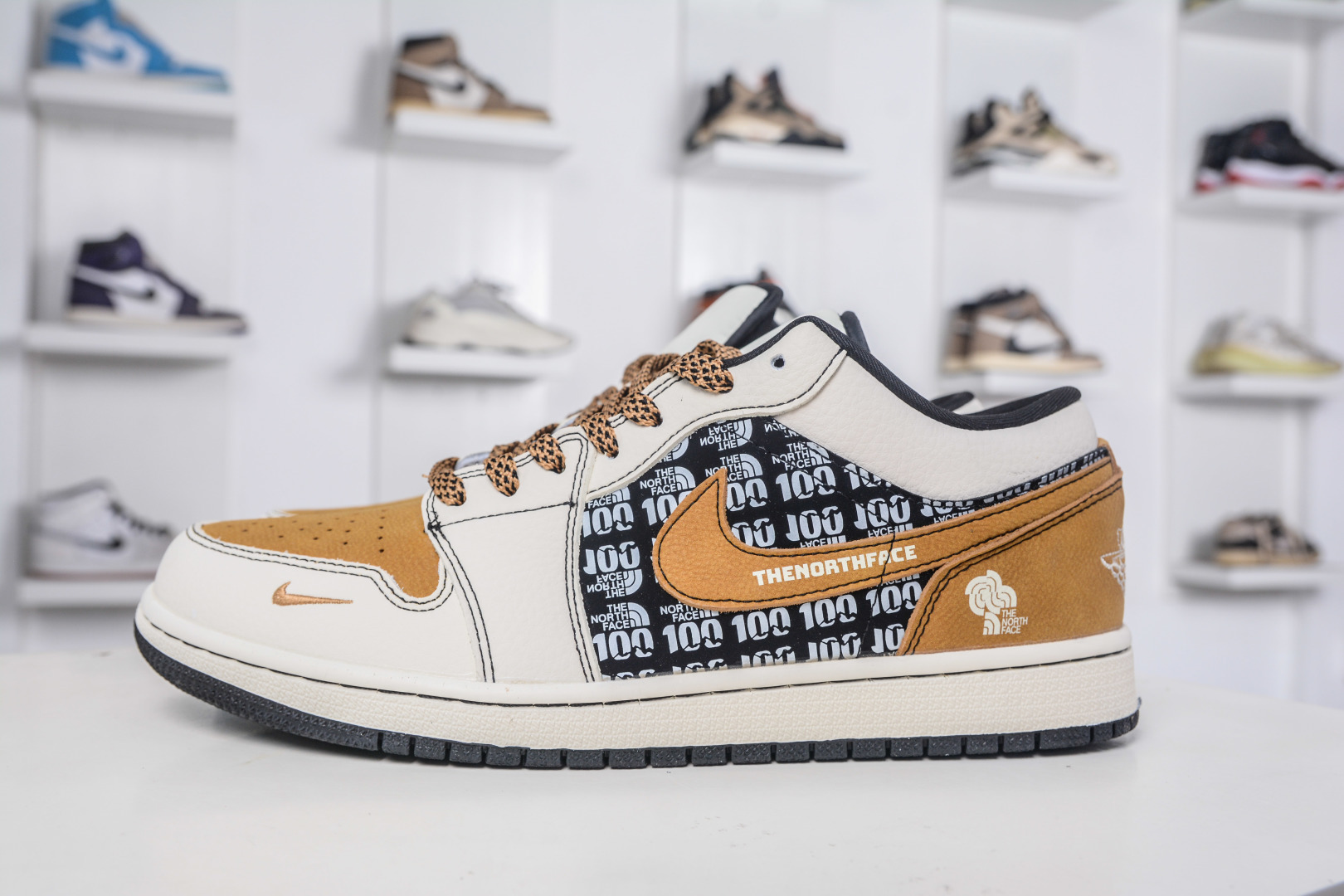 Air Jordan 1 Retro Low x The North Face Collab - White, Black, and Desert Yellow
